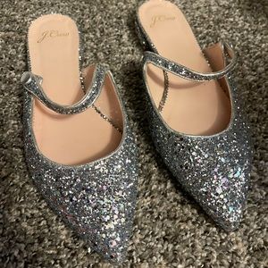 J Crew Silver Glitter Mules